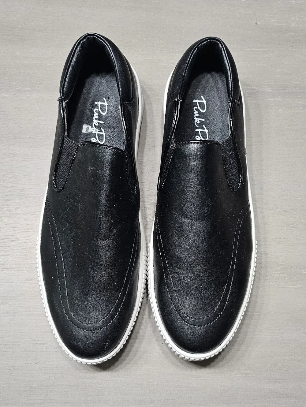 Pink Pop Brand Black Faux Leather Harper Slip On Platform Tennis Shoe Size 6.5